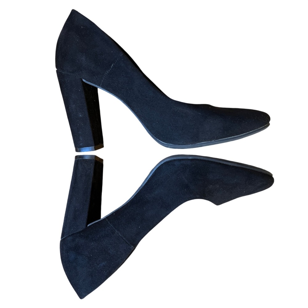 Fioni Womens Black Faux Suede Round Toe Block‎ Heel Pumps Size 7.5 164079